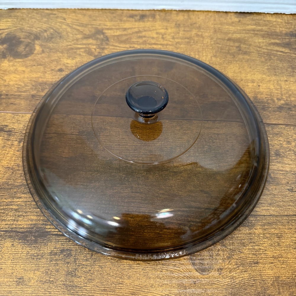 Vtg Pyrex Visions Amber Glass Lid 8.5" Round Replacement V-2.5-C F-29 Brown Boho